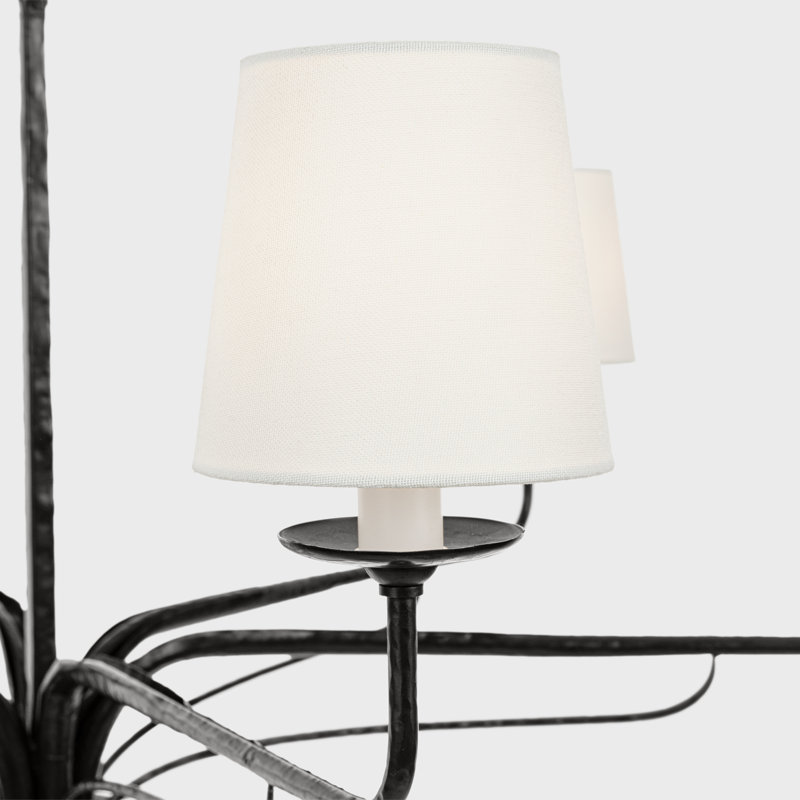 Amalfi 41" Chandelier in Waxed Black with Linen Shades
