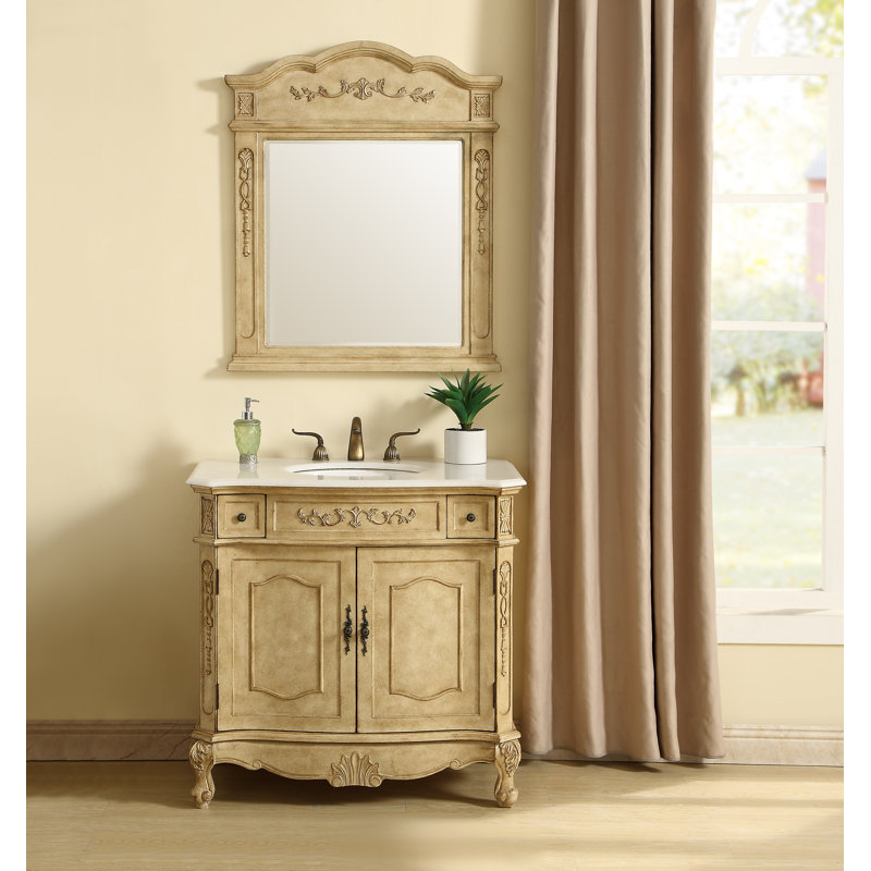 Ensemble de meuble-lavabo simple Lunette, Beige antique, Blanc antique, 36"