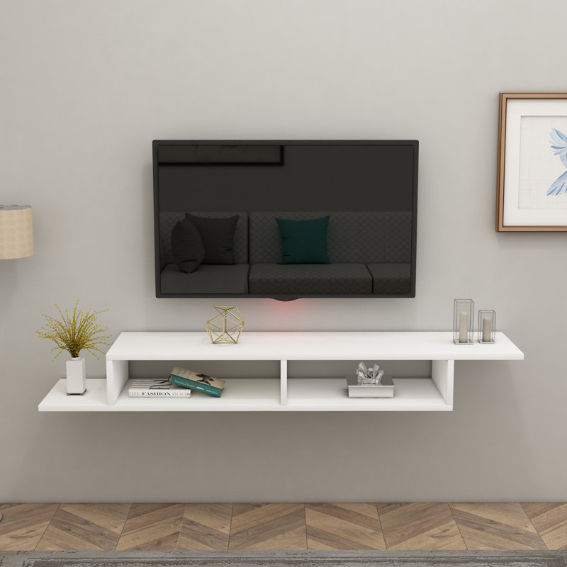 Floating TV Stand With Shelves Linet, White