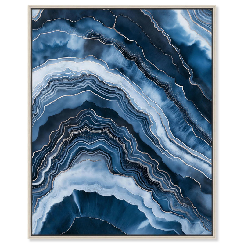 Azure Abyss Layers Canvas Teal Abstract Art by , 31" H x 25" W, Silver Floater Framed