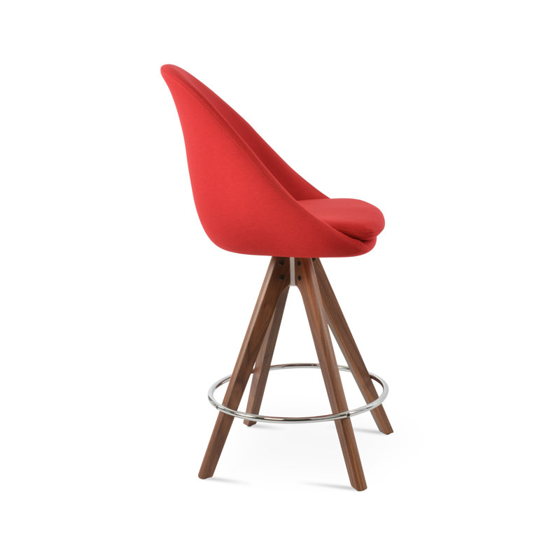 Tabouret de bar et de comptoir Avanos, Rouge, Tabouret de bar (siège d'une hauteur de 28,7 po), Noyer