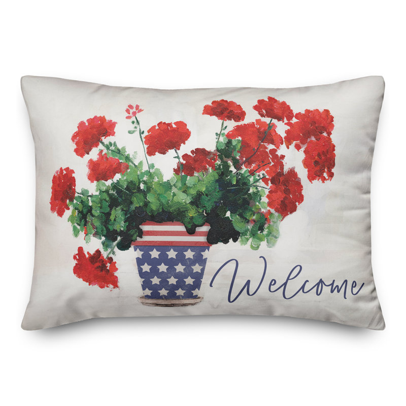 Patriotic Floral Welcome 20x14 Spun Polyester Pillow