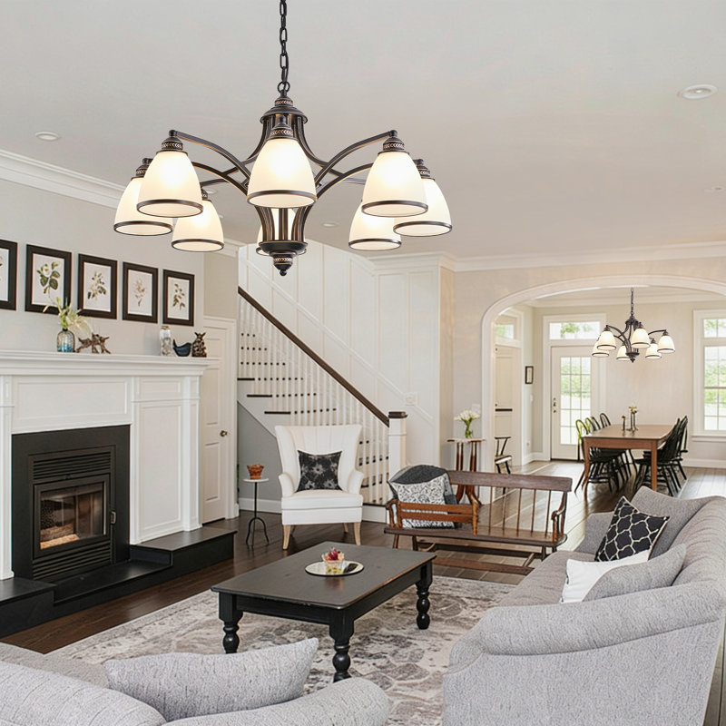 8-light Steel Dimmable / Traditional Chandelier with frosted glass lampshade