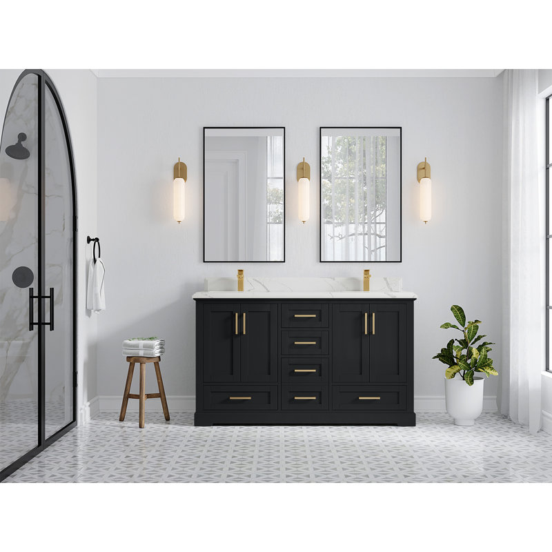 Boston 60 po X P 22 po Meuble-lavabo double en fer forgé, Calacatta Laza