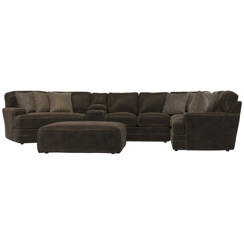 Canapé modulaire 4 pièces Delicia avec repose-pieds et repose-pieds Delicia, Polyester brun, Orienté à droite