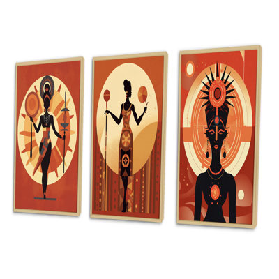 "Déesse africaine graphique rétro dans les tons de terre" 3 pièces