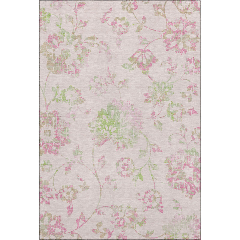 Tapis rose Prisco lavable à la machine de qualité supérieure, Rectangle 9 pi x 12 pi