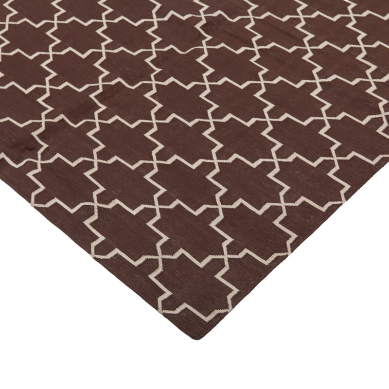 Brown Geometric Dhurrie Cotton Rug, Rectangle 8'10" x 11'10"