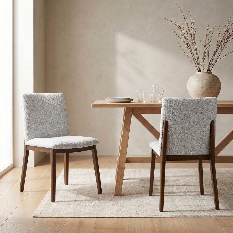 Modern Boucle Upholstered Dining Chair, Ivory