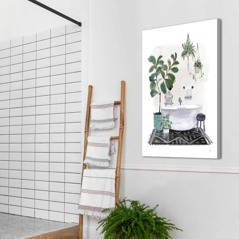 «Courtyard Bath No Cat Neutral» - Peinture, L 18 po x H 30 po, Toile tendue