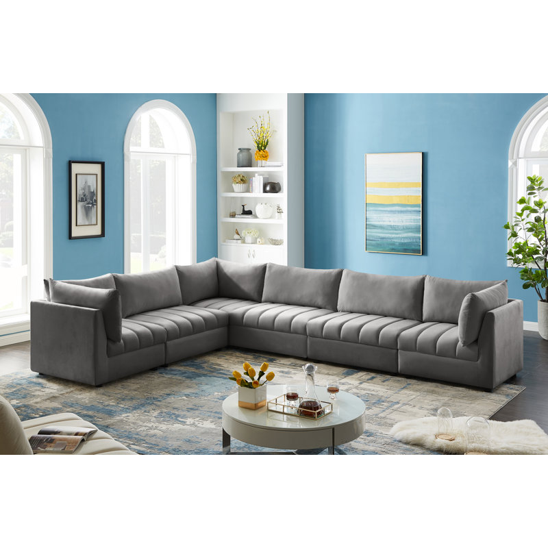 Canapé modulaire en velours réversible de 140 po Ensoll, Velours gris