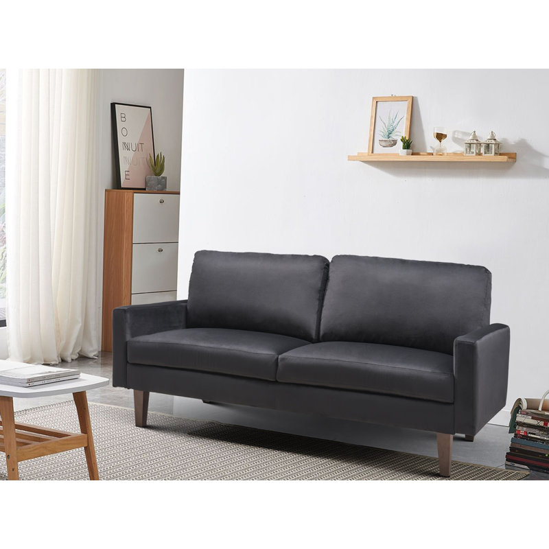 Square Arm Loveseat, Black Velvet, 35" H x 71" W x 33" D