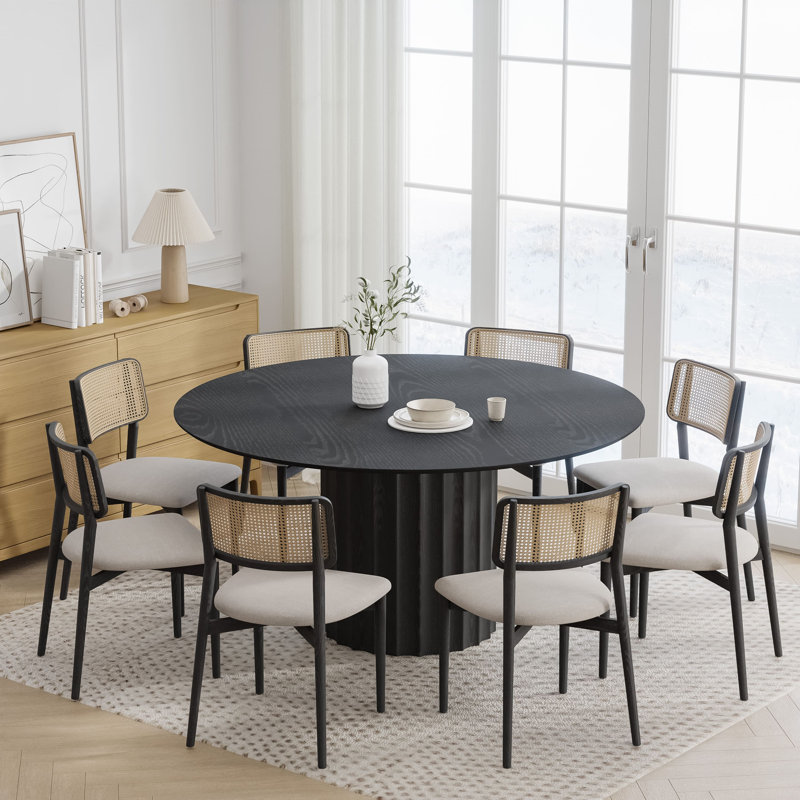 Table de salle à manger en bois massif, Noir, noir, noir, noir, H 30 po x L 60 po x l 60 po