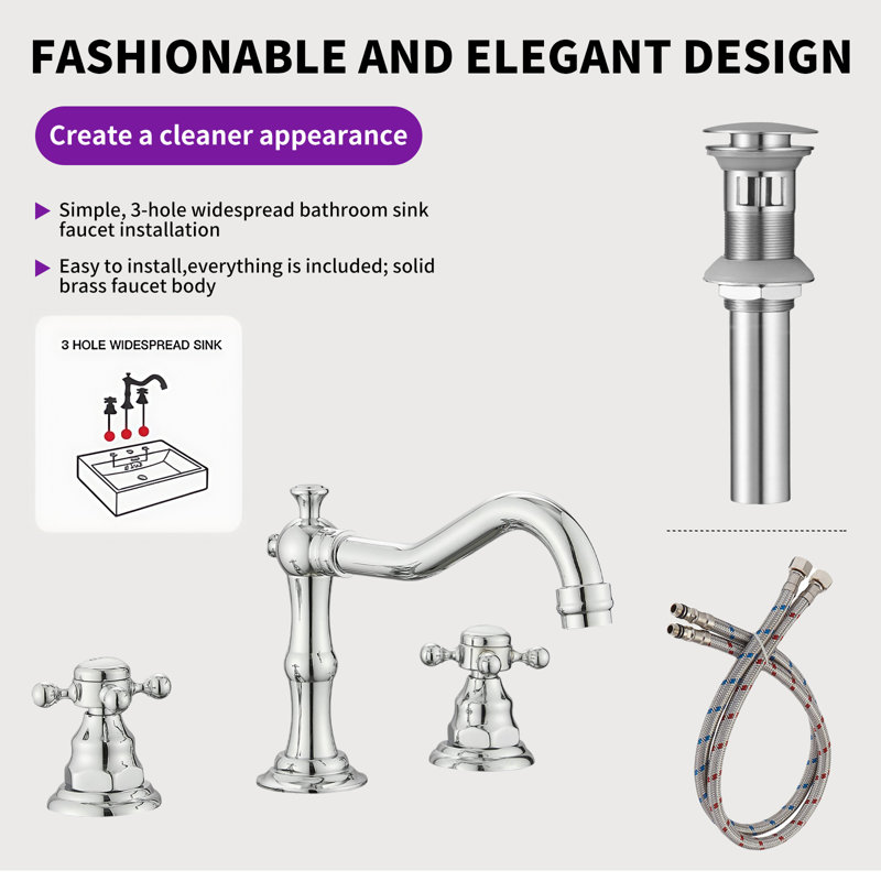 2-handle Bathroom Faucet with Drain Assembly, Polished Chrome