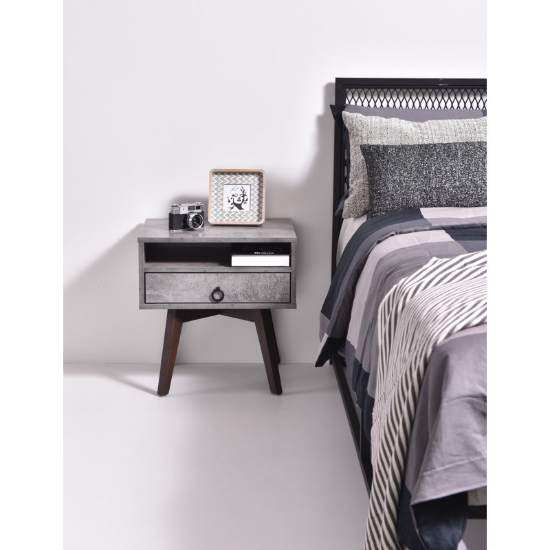 Homesley 50.2cm W Solid + Manufactured Wood Bedside Table, Iron Slate
