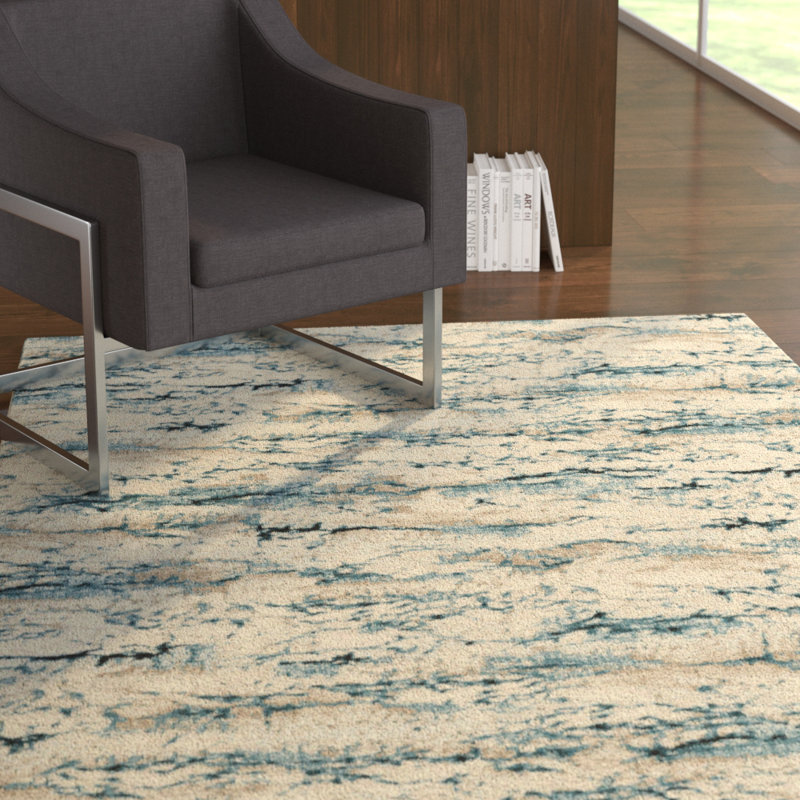 Tapis ivoire/bleu Matthews, Rectangle 6 pi 7 po x 9 pi 6 po