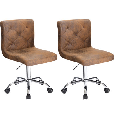 Armless Desk Chair Set Of 2, Mid Back Swivel Office Chair, Adjustable Task Chair With Rolling Wheels And Modern Tufted