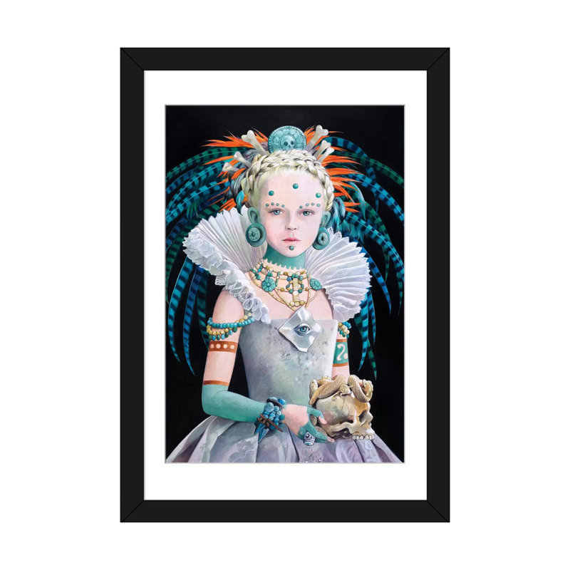 « regina maya », impression sur toile, H 24 po x l 16 po x P 1 po, Papier d'art encadré noir, Blanc