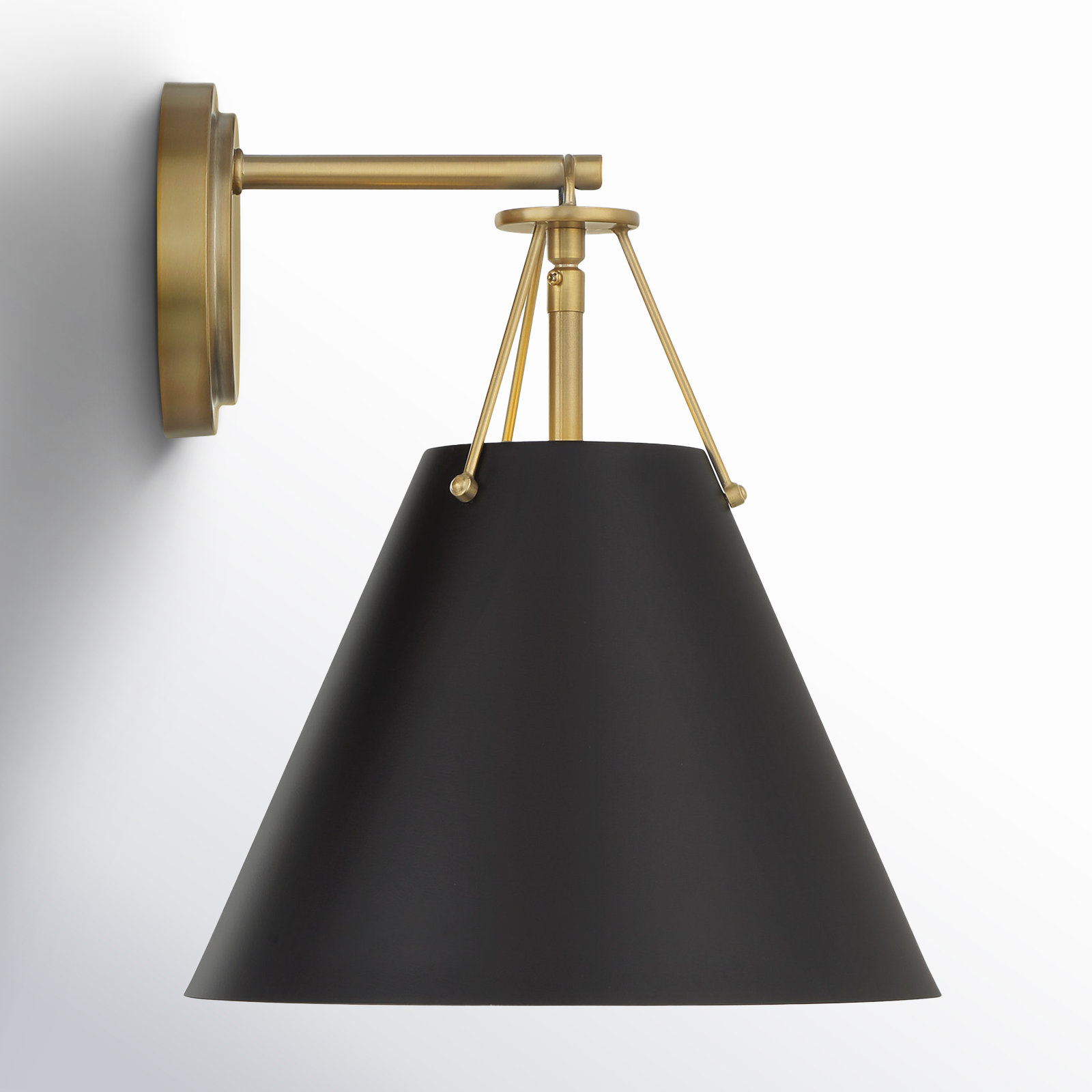 Kinston Single Light Steel Dimmable Armed Sconce, Vibrant Gold, Matte Black