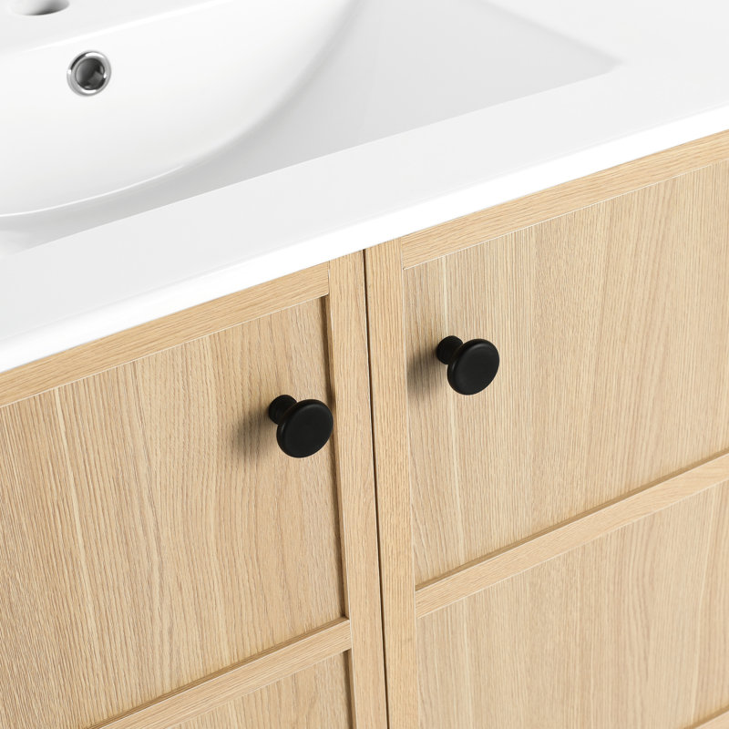 Meuble-lavabo de salle de bain de 76 cm (30 po), en contreplaqué de chêne avec 2 portes pour un rangement organisé et spacieux. Meuble-lavabo autoportant à fermeture amortie.
