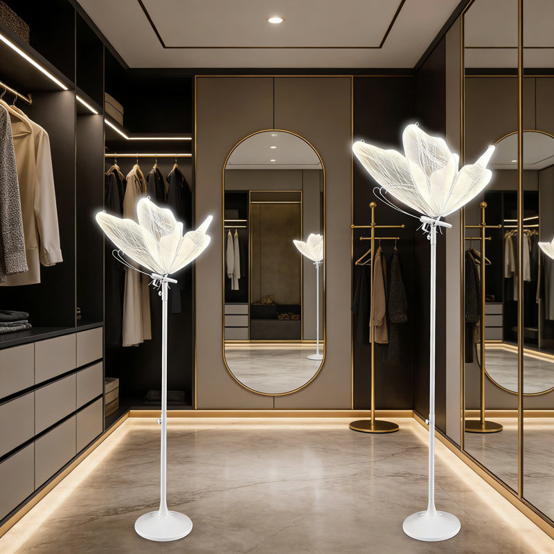 Butterfly Floor Lamp With 3-Color LED Ambient Lighting For Wedding And Party Decor, Iron And Lace Design, Wall Or Ceiling Mounted Romantic Atmosphere Light