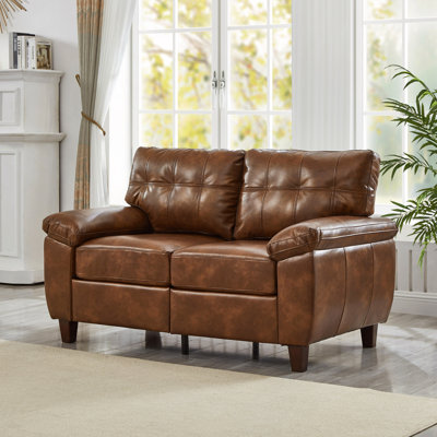 59" Loveseat Faux Leather Couch,Living Room Sofa With Storage,Big Armrest Sofa,Upholstered Breathable PU Leather Sofa