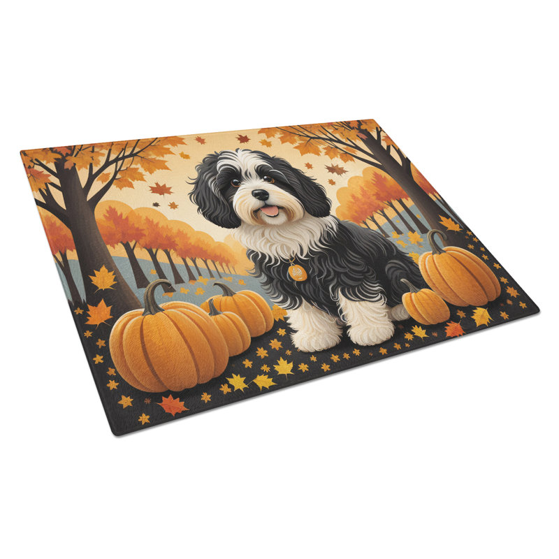 Havanese Fall Glass Cutting Board Large