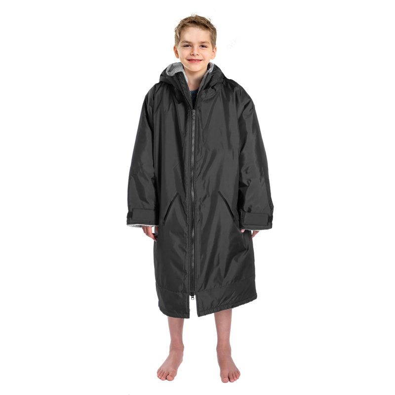 Nitin Fleece Bathrobe with Pockets and Hood, Charcoal