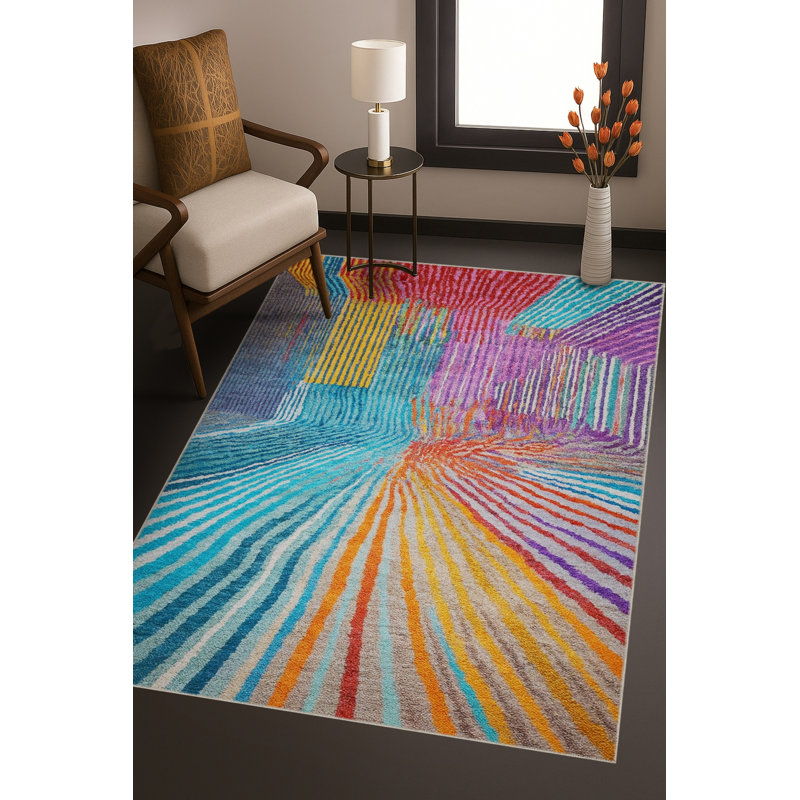 Tapis bleu tissé lavable rétro Mosso, 2'4" x 3'11"