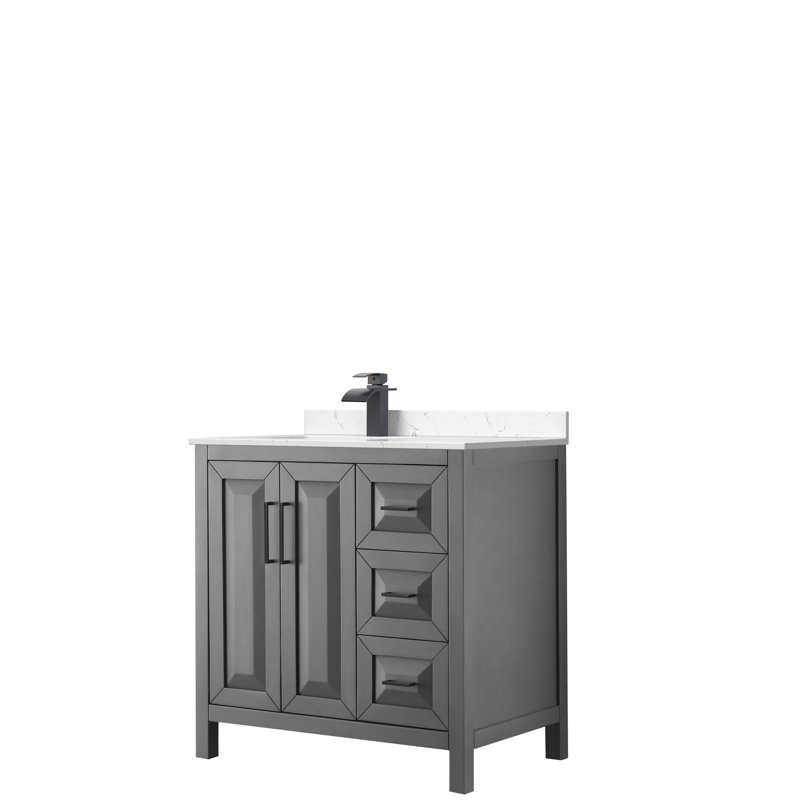 Daria 36'' W Single Vanity, Carrara Cultured Marble, Matte Black, Dark Gray