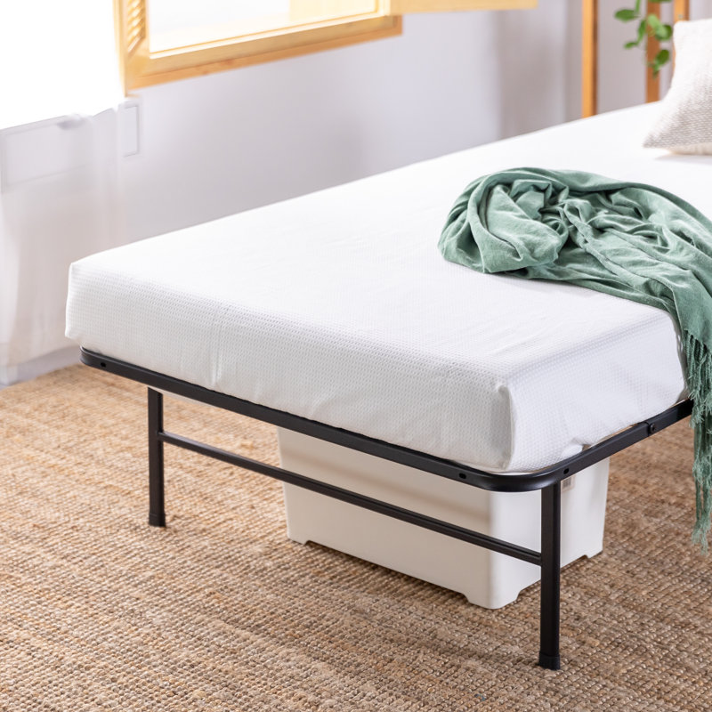 Twin XL Black Metal Platform Bed Frame with Bamboo Slats