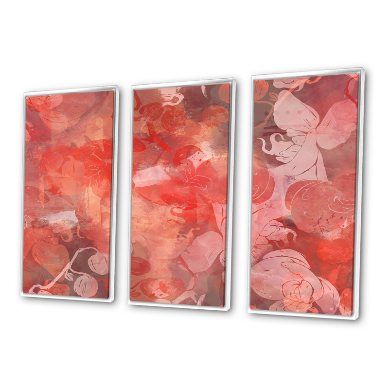 «Red Orchids Impression», ensemble d'art mural moderne sur toile encadrée, H 32 po x l 48 po x P 1 po, Blanc