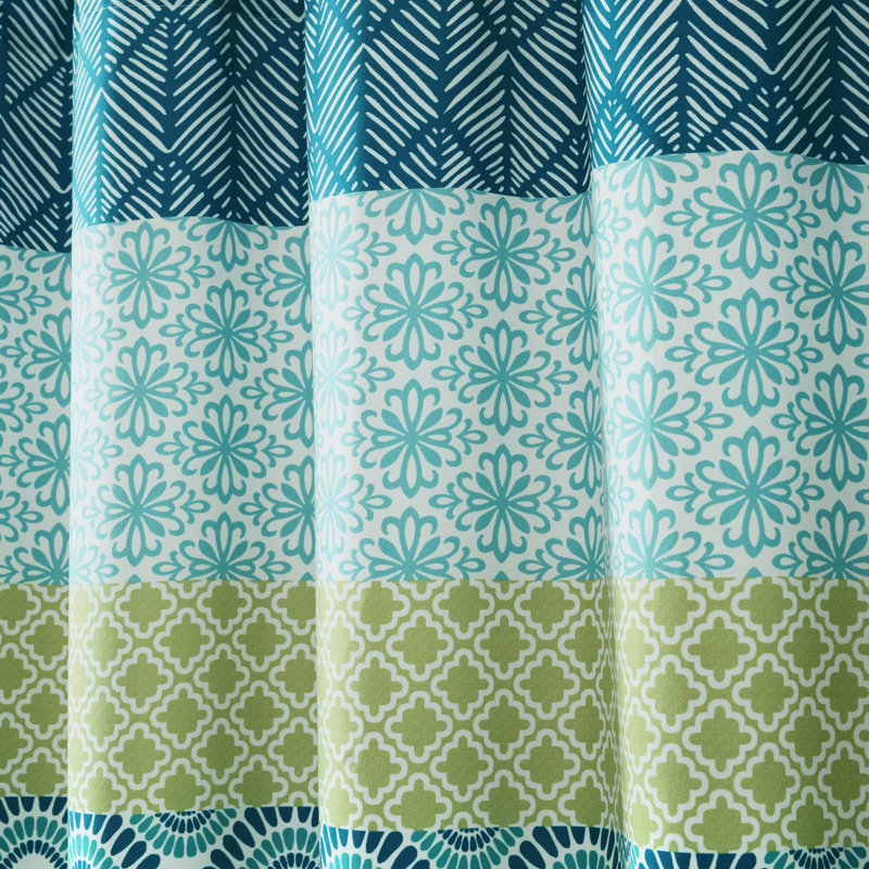 Bohemian Blue and Green Polyester Striped Shower Curtain