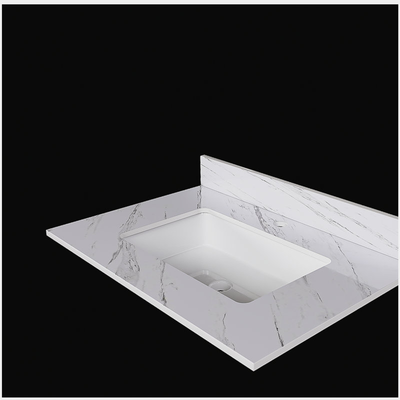 Comptoir en marbre de 31 pouces, comptoir blanc avec trou de robinet pré-percé, comptoir avec lavabo central pour salle de bain