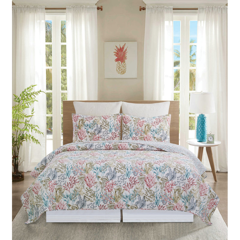 Delphina Blue Cotton Reversible Queen Quilt Set