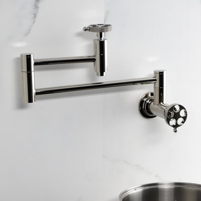 Kingston Brass Webb Two-Handle 1-Hole Wall Mount Pot Filler Faucet with Knurled Handle