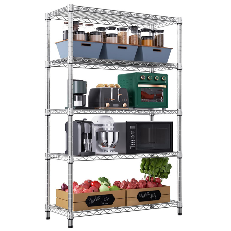 Étagère de rangement Étagère utilitaire Étagère utilitaire à 5 niveaux avec grille métallique pour la maison, la cuisine et le bureau