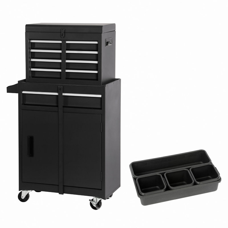 Tool Chest, 5-Drawer Rolling Tool Storage Cabinet With Detachable Top Tool Box, Liner, Universal Lockable Wheels, Adjustable Shelf, Locking Mechanism, Metal Tool Cart ,With 5Pcs Plastic Tool Tray