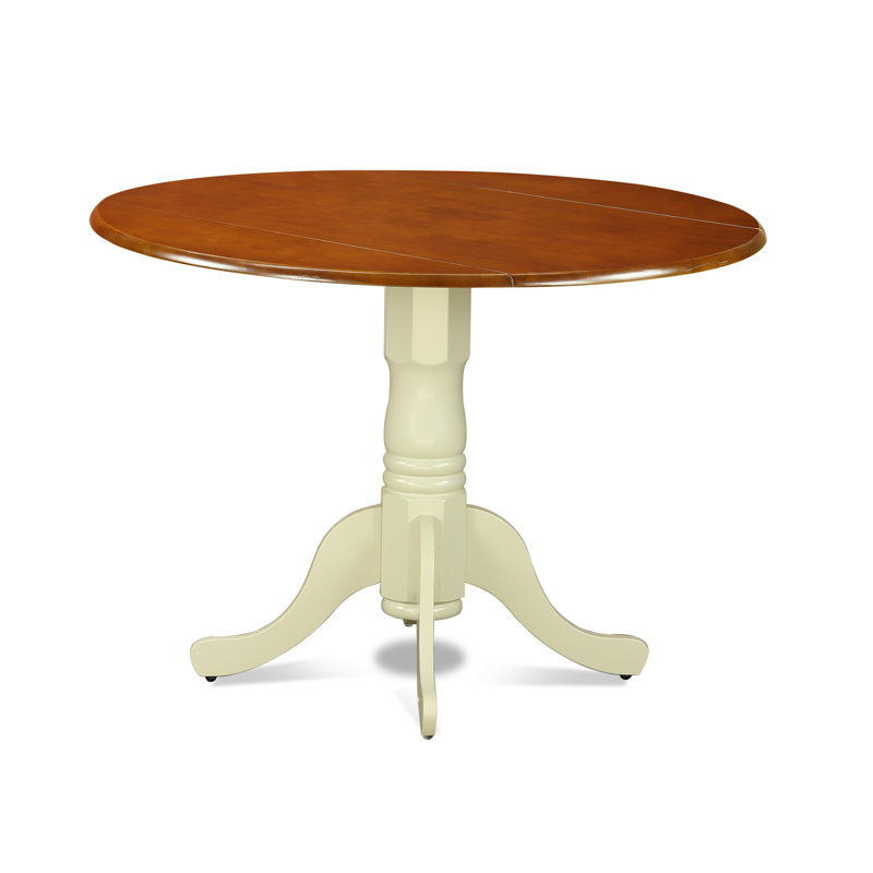 Philipston Modern Kitchen Table - a Round Dining Table Top with Dropleaf & Pedestal Base, 42x42 Inch, Buttermilk & Cherry