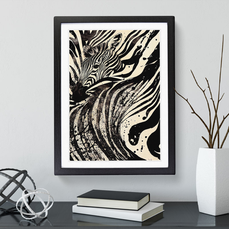 Zebra No.6 Abstract - Single Picture Frame Painting, Black, 64cm H x 46cm W x 2cm D