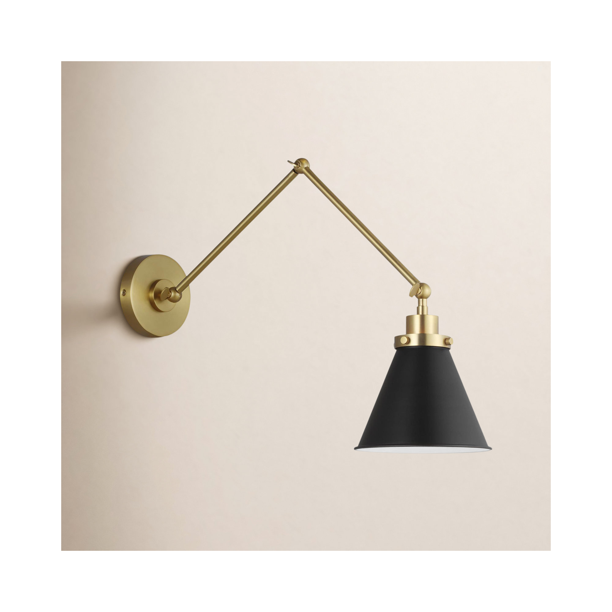 Single Light Steel Dimmable Swing Arm Sconce, Black, Gold