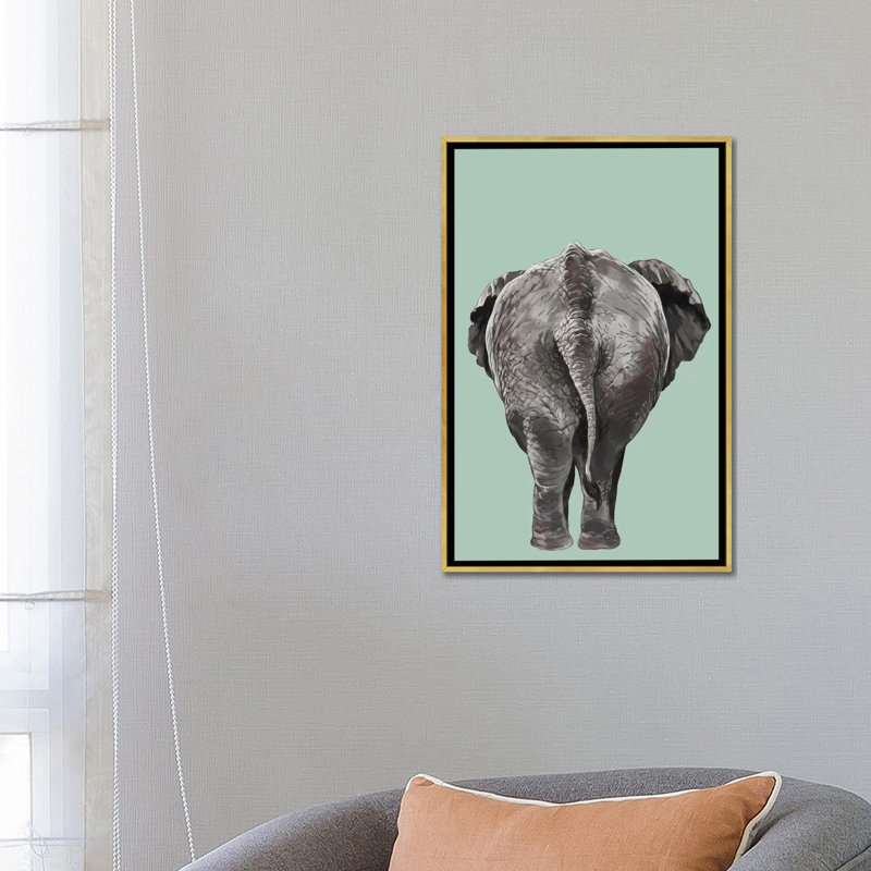 Art de bout éléphant, H 26 po x l 18 po x P 1,5 po, Toile encadrée d'or