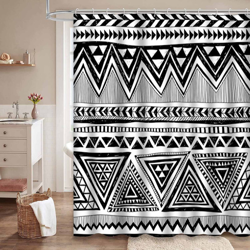 Rideau de douche noir avec 12 crochets Aztec, L 72 po x l 72 po