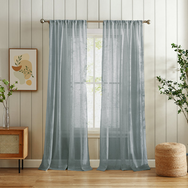 Panneau de rideau transparent en lin Devasya, Bleu, L 52 po x L 84 po