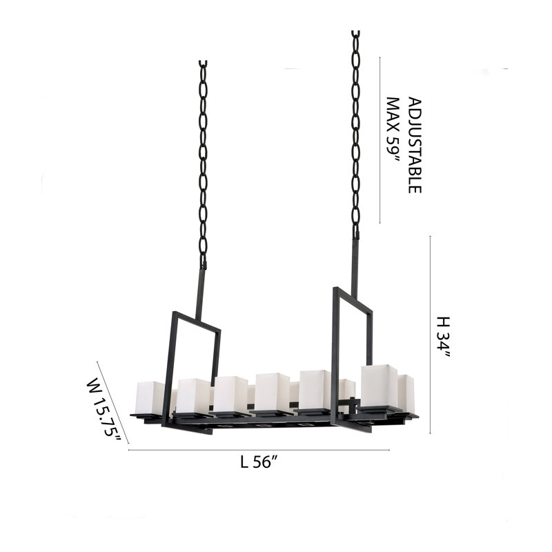 Lustre noir 12 lumières avec abat-jour blanc