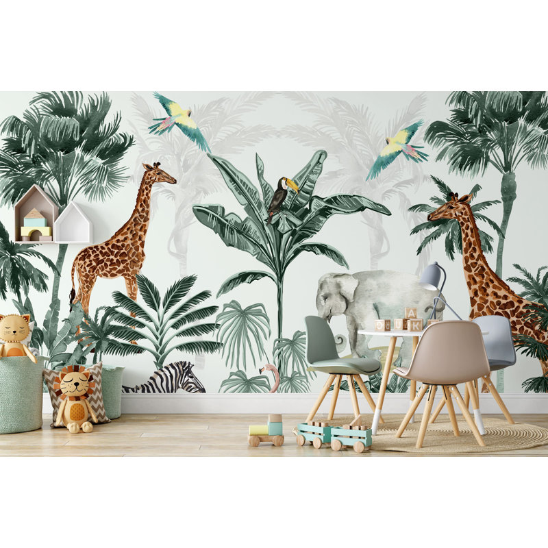 Papier peint animaux jungle tropicale, L 114 po x l 172 po