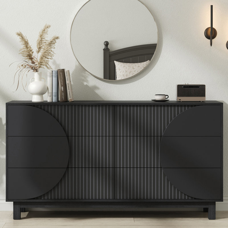Commode 6 tiroirs, l 60 po, Noir