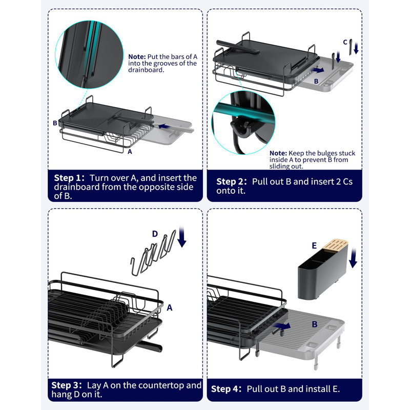 Grand égouttoir à vaisselle - Égouttoir à vaisselle extensible, égouttoir à vaisselle multifonctionnel pour comptoir de cuisine, égouttoirs à vaisselle antirouille