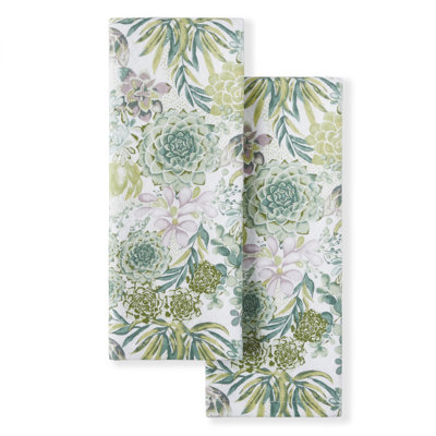 Martha Stewart Succulents Kitchen Towel Set 2-pack 16"x28", Green/purple/yellow/white