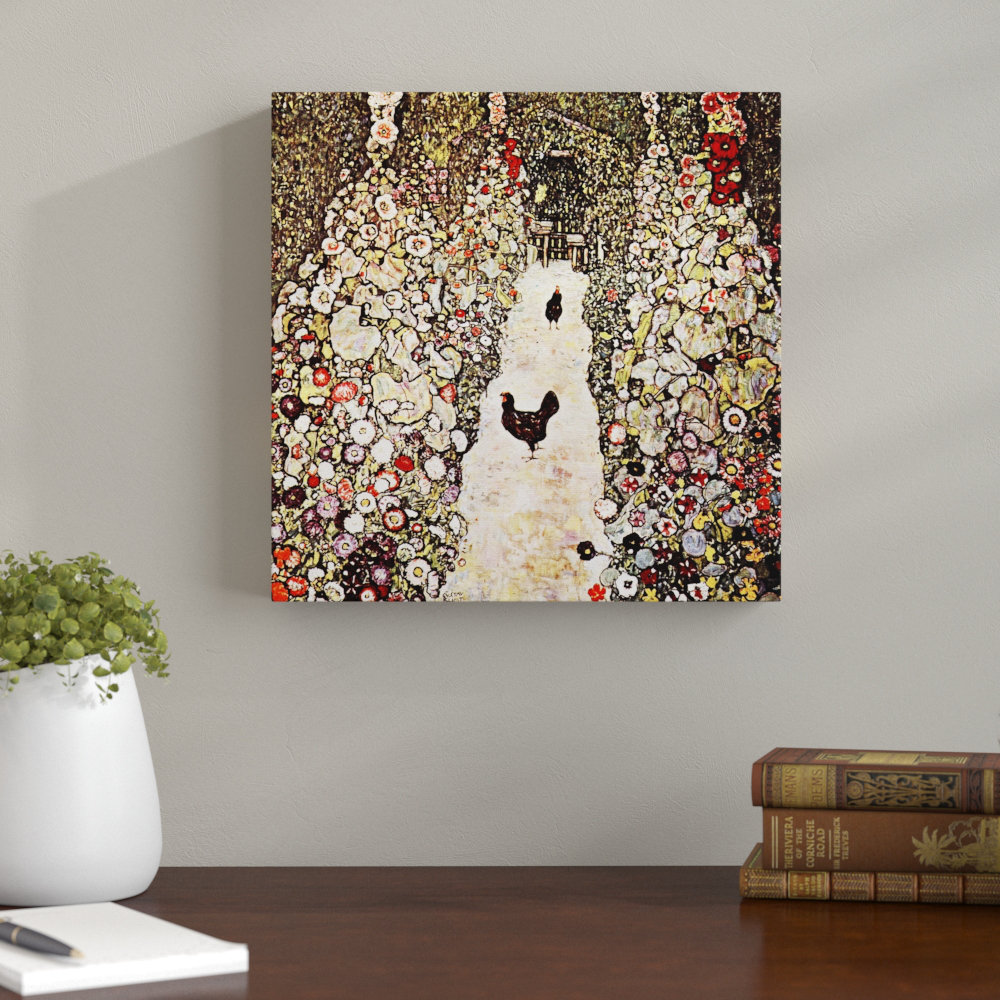 Gustav Klimt Garden With Chickens And Roosters by Gustav Klimt - Wrapped Canvas